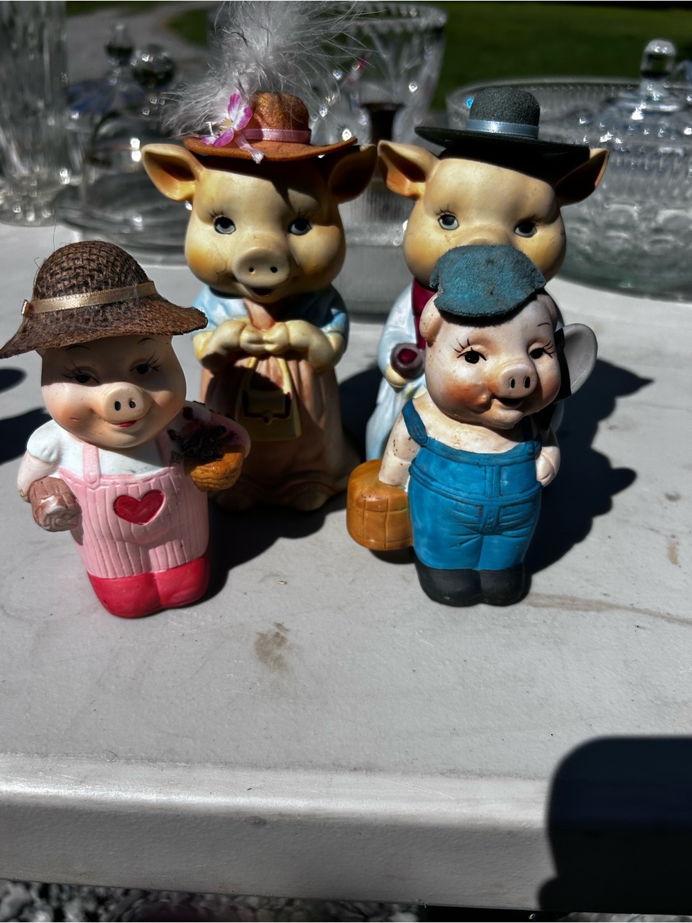 Set of 4 Vintage Ceramic Pig bells- Colorful Farmhouse Collectibles